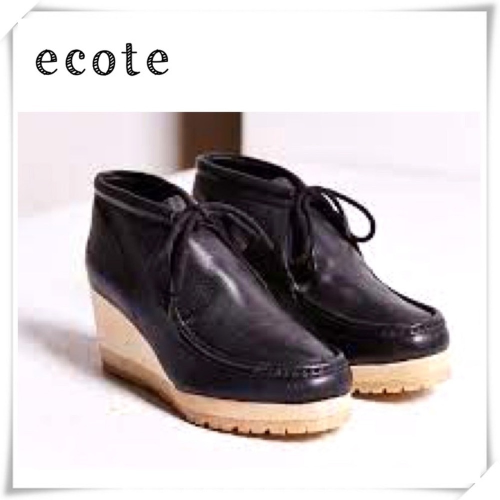Ecote Meeko Leather Wooden Wedge Bootie in Black Size 7.5 New
